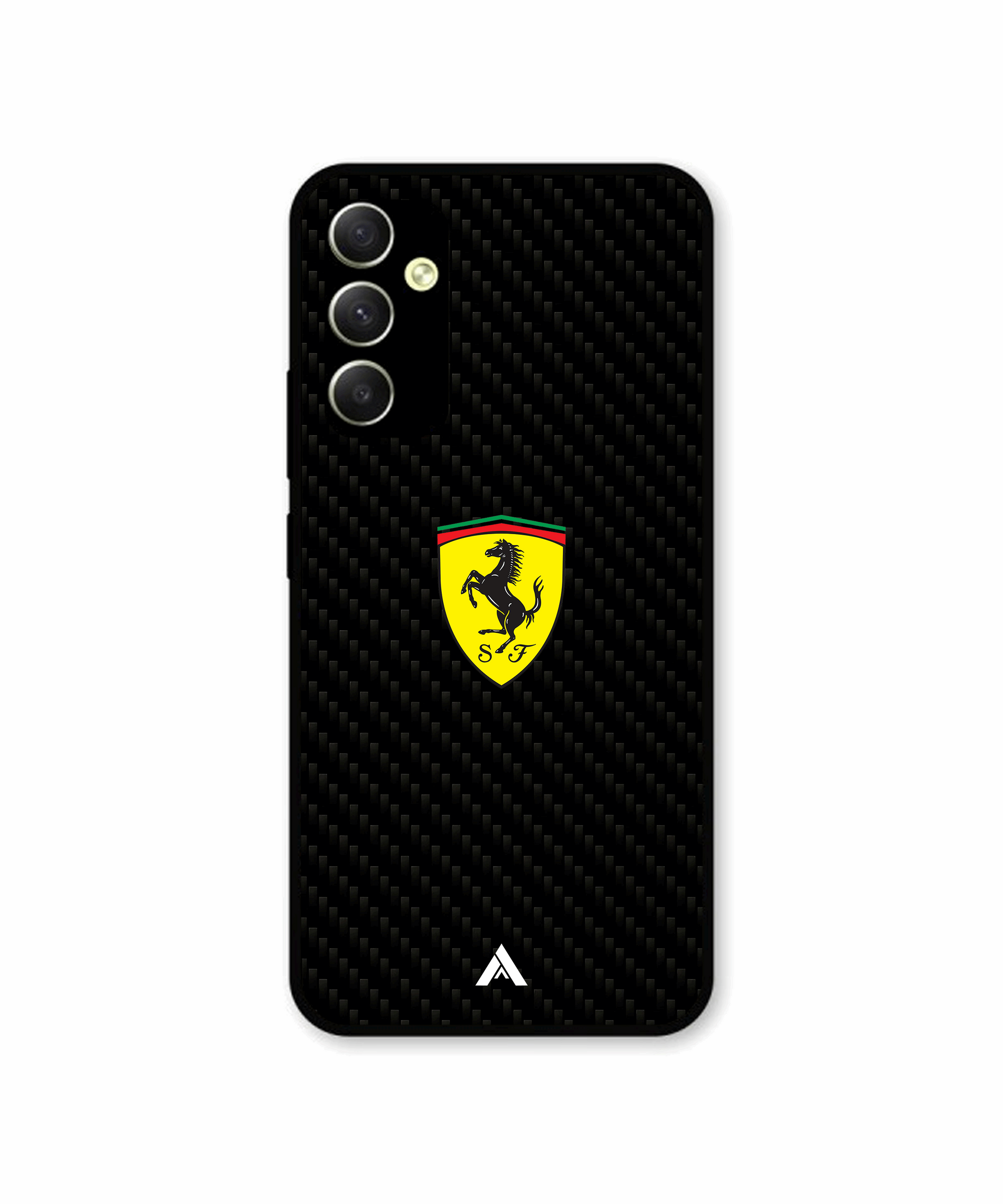 Carbon Fiber Ferrari Logo Metal Phone Cover